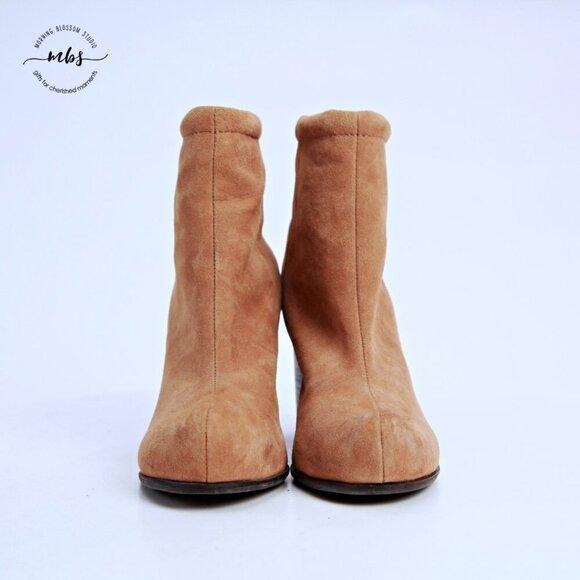 Jeffrey Campbell Rumble Suede Block Heeled Booties Tan Women 8 - Picture 3 of 16